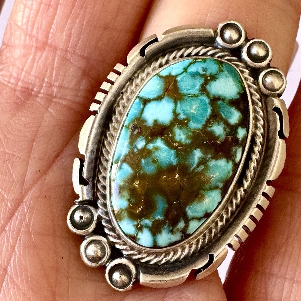 Navajo Turquoise Ring Sz 6.5 Sonoran Gold Sterling Benally Spiderweb Native Amer
